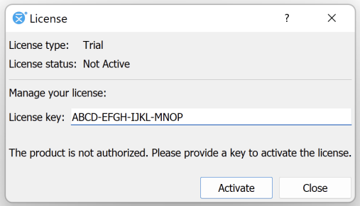 License dialog