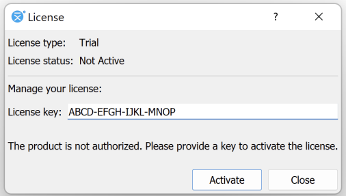 License dialog