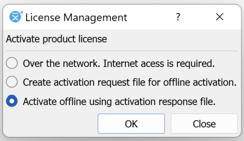 License management dialog with activation options