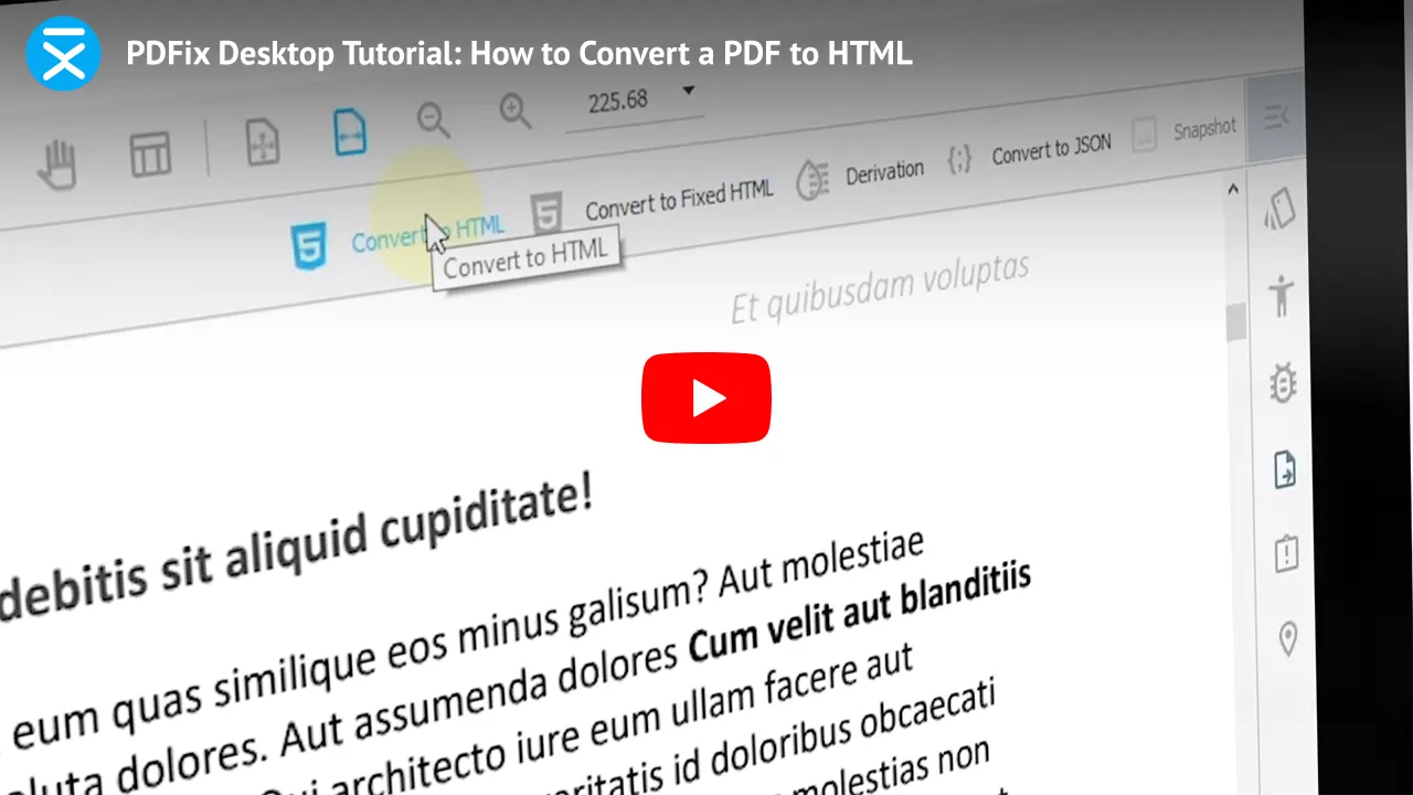PDFix Desktop Tutorial: How to Convert a PDF to HTML. Click to load the Embed YouTube Player to play the video.