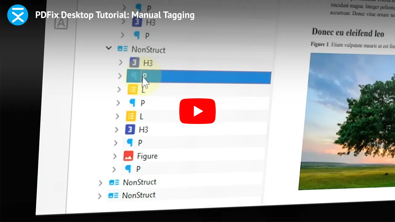 PDFix Desktop Tutorial: Manual Tagging. Click to load the Embed YouTube Player to play the video.