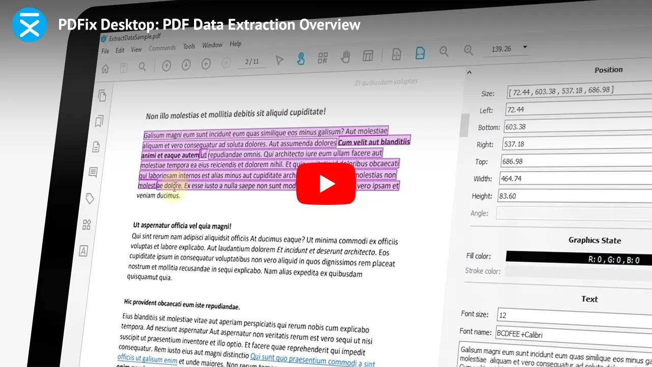 PDFix Desktop: PDF Data Extraction Overview. Click to load the Embed YouTube Player to play the video.