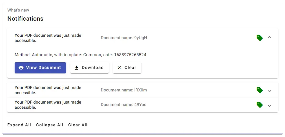 The University Remediation Demo app Dashboard Notifications